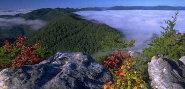Panoramic view of Cumberland Gap with morning mist